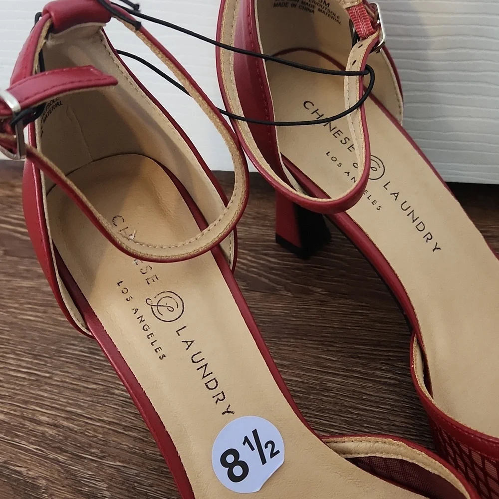 NEW Chinese Laundry Pointed Mesh Toe Ankle Strap Red Heels, size 8.5